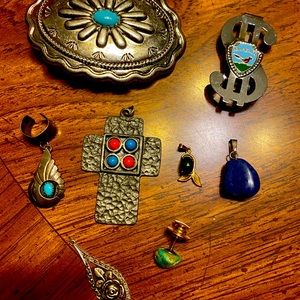 Gems, turquoise, money clip, cross